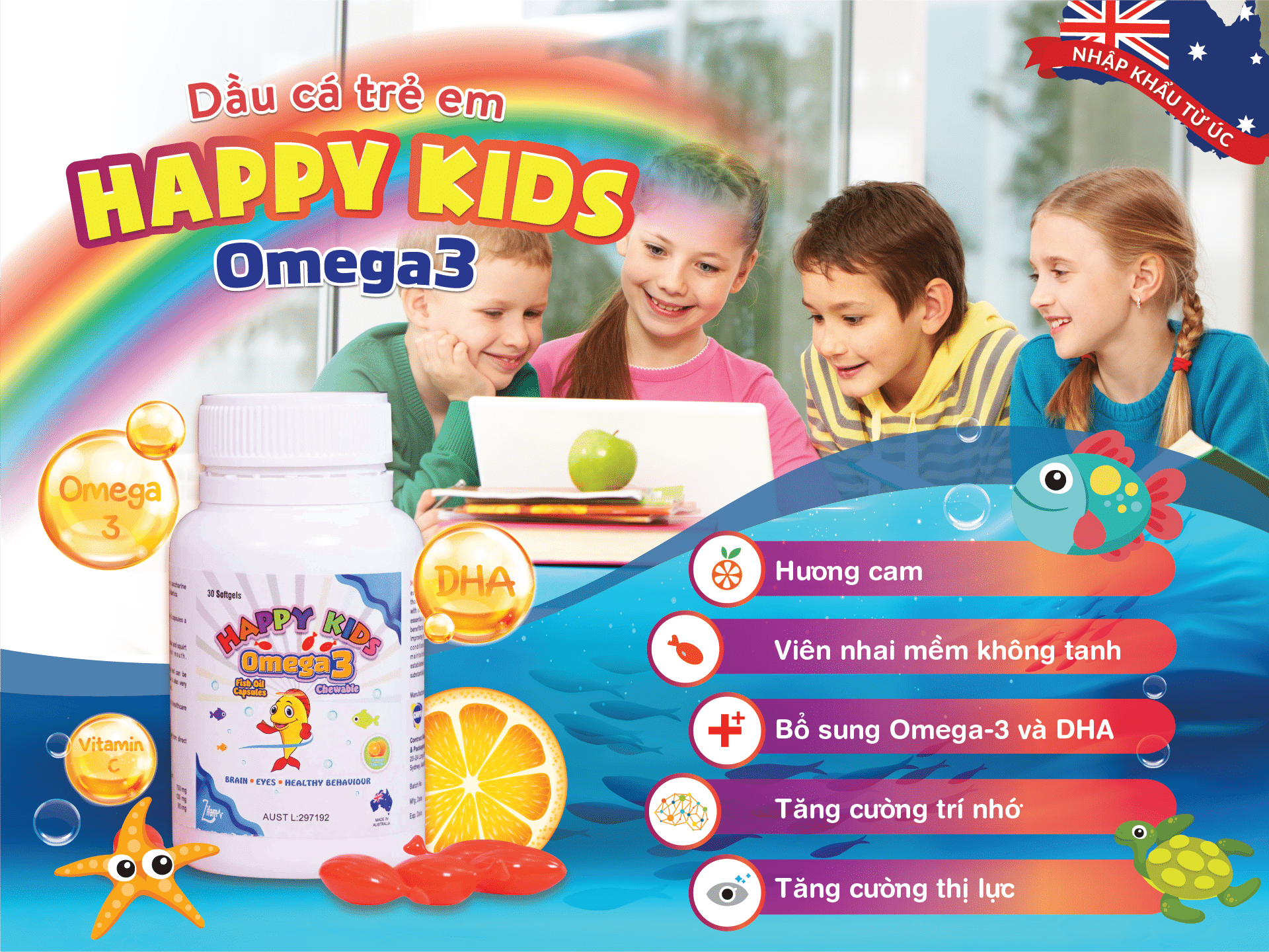 Happy Kids Omega 3 - Dầu cá cho bé