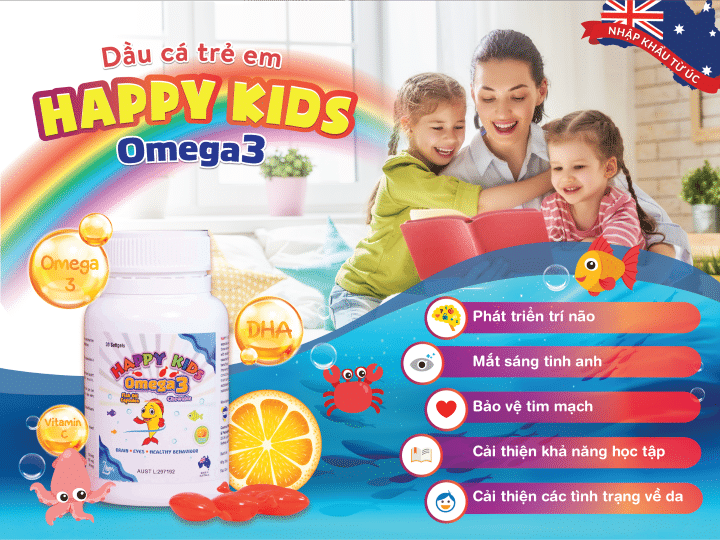 Dầu cá Happy Kids Omega 3 cho bé thông minh, mắt sáng