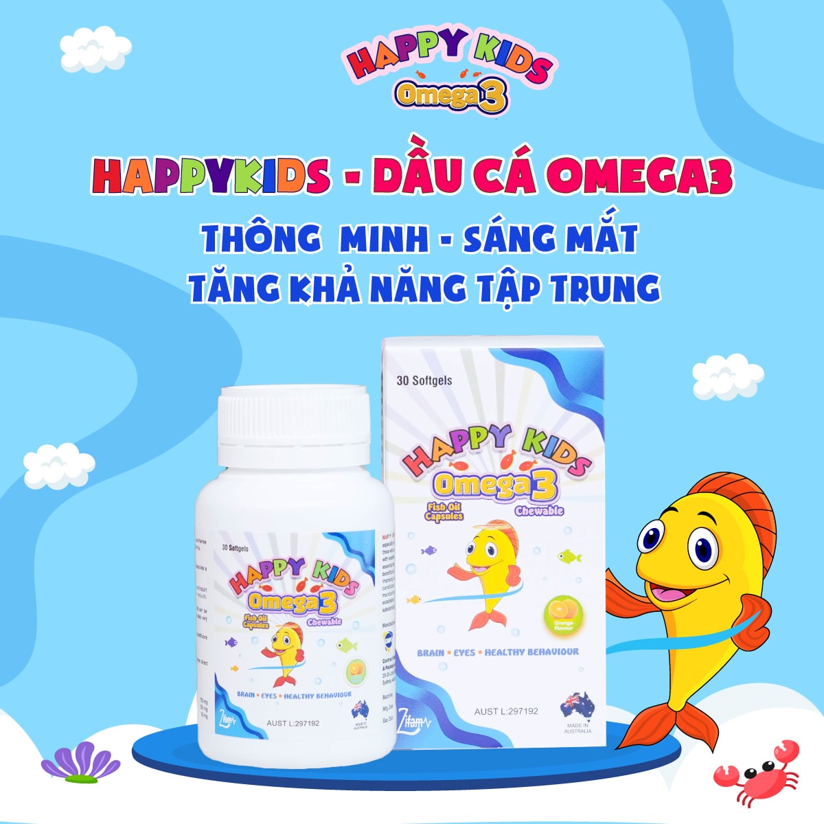 Bổ sung DHA cho trẻ từ viên uống Happy Kids Omega 3
